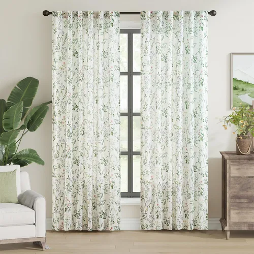 Miniatura 90 de Jinchan Cortinas de Mezcla de Lino con Estampado Floral para Sala de Estar, 84 Pulgadas de Largo, Cortinas con Bolsillo para Varilla y Tab Trasera