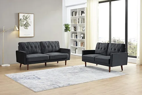 Miniatura 9 de Container Furniture Direct Sofás de terciopelo copetudo de estilo moderno para sala de estar con tapicería de tela suave y marco de madera maciza