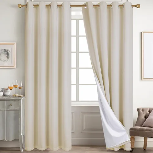 Miniatura 98 de Diraysid Cortinas 100% opacas de lino beige para dormitorio, con ojales, aislamiento térmico, cortinas de oscurecimiento de habitación