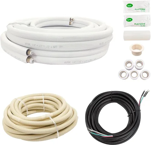 Miniatura 10 de Wostore Juego de mini línea dividida de 50 pies de tubo de cobre aislado de 3/8 y 5/8 pulgadas con cable de alambre 16/4
