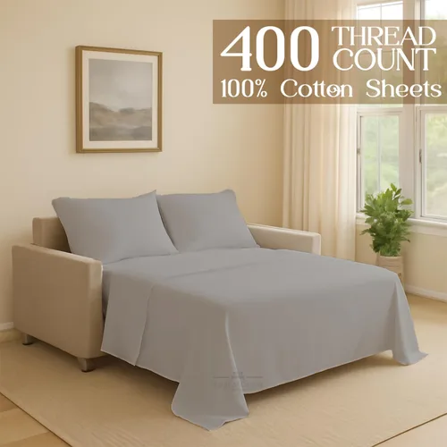 Miniatura 2 de Juego de sábanas para sofá cama, 100% algodón de 400 hilos, juego de 4 piezas, sábana ajustada con bolsillo profundo, suave, sin arrugas