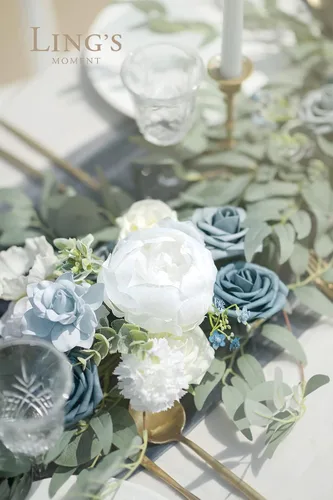 Miniatura 9 de Ling's moment Guirnalda de flores, eucalipto y rosa de 6 pies, decoración de mesa de novios para recepción de boda, guirnalda floral de arco