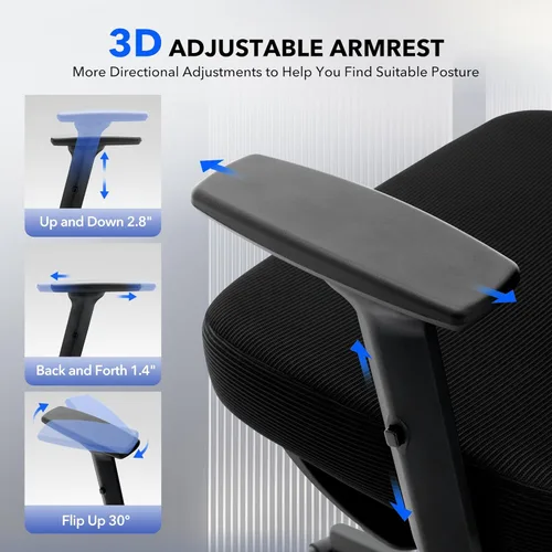 Miniatura 6 de Silla de oficina ergonómica - Silla de escritorio de malla para el hogar con soporte lumbar ajustable, silla de juegos de computadora con respaldo