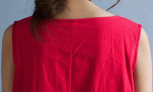 Miniatura 5 de GGUHHU Maxivestido holgado sin mangas de lino y algodón para mujer con bolsillos