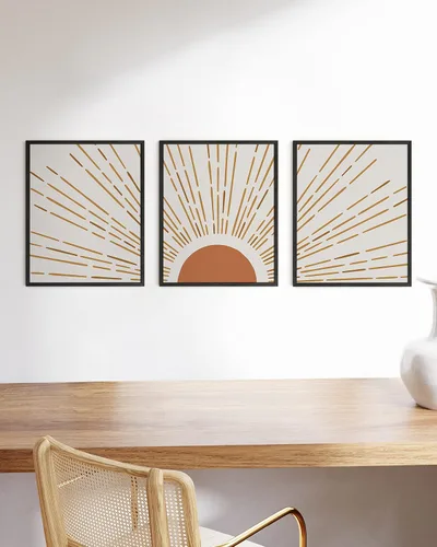 Miniatura 5 de HAUS AND HUES Arte de pared bohemia moderna de mediados de siglo - Arte boho, neutro, decoración de pared con sol (Marco negro, 12x16)