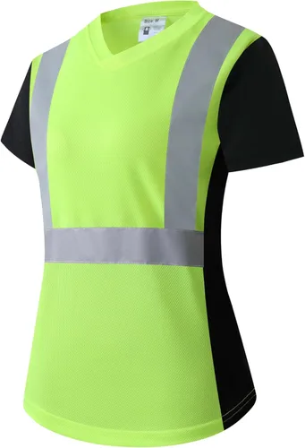Miniatura 19 de Playera de Seguridad para Mujer, Camiseta Reflectante de Alta Visibilidad para Mujer con Patrón Reflectante Inusual, Manga Corta Transpirable