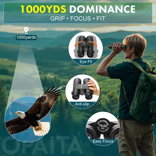 Miniatura 6 de HD - Binoculares de alta potencia de 15 x 52 pulgadas para adultos, binoculares profesionales de observación de aves con prisma BAK4 y lente FMC