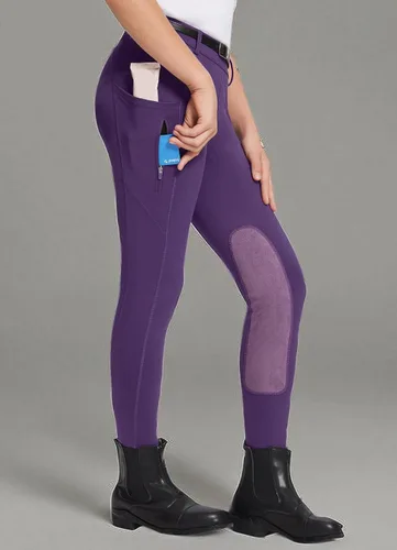 Miniatura 25 de baleaf Pantalones de equitación para niñas, pantalones ecuestres para niños, con parche en la rodilla, bolsillo con cremallera