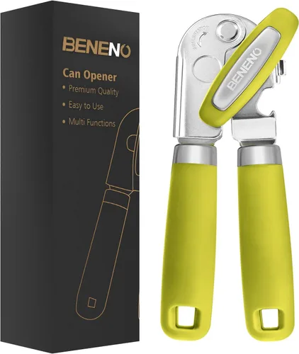 Miniatura 20 de Beneno Abrelatas manual resistente con imán, hoja de acero al carbono afilada duradera, corte suave, gran perilla de ahorro de esfuerzo y mango