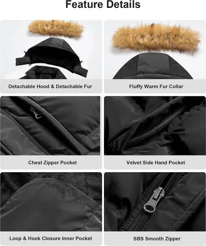 Miniatura 6 de Pursky Chaqueta acolchada impermeable para hombre, abrigos de burbujas de invierno, parka de esquí con capucha