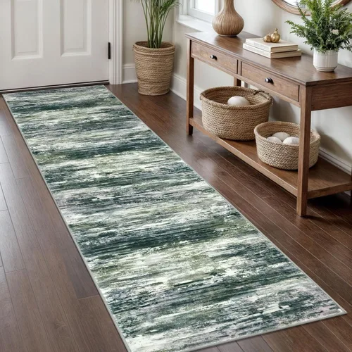 Miniatura 74 de KOZYFLY – Alfombra de pasillo moderna y lavable de diseño abstracto verde, 2 x 5 pies, antideslizante, suave y de pelo corto, ideal para cocina
