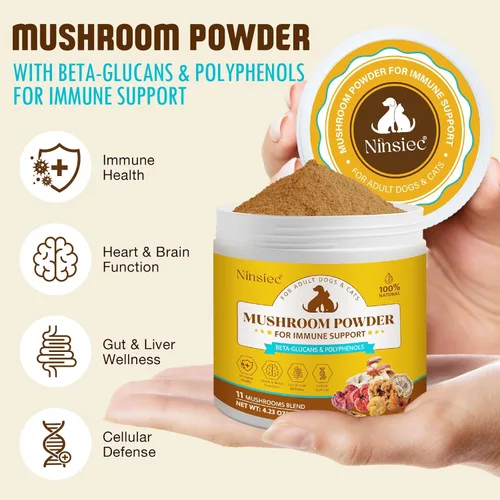 Miniatura 3 de Suplemento orgánico de hongos en polvo para perros y gatos - Complejo de 11 hongos con cola de pavo, reishi y cordyceps, apoya el lipoma, el alivio