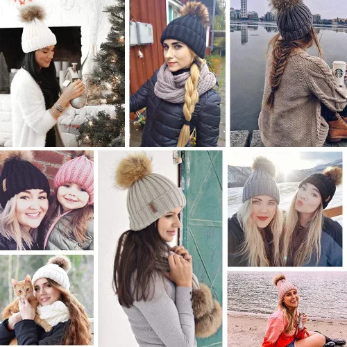 Miniatura 5 de FURTALK - Gorro de punto para el invierno con pompón de piel sintética, cálido, para mujeres