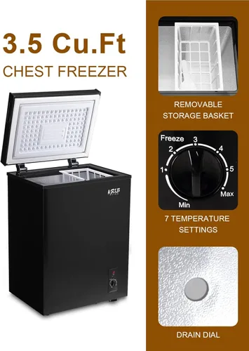 Miniatura 3 de Mini Chest Freezer 3.5 Cu.Ft 7 Gears Temperature Control Compact Deep Freezer with Top Open Door and Removable Storage Basket Black