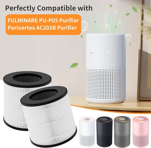 Miniatura 2 de Paquete de 2 filtros de repuesto PU-P05 AC201B compatibles con purificadores de aire FULMINARE PU-P05 y Purivortex AC201B, filtros 3 en 1