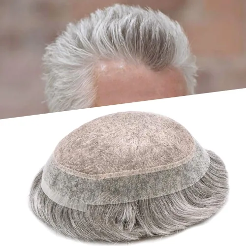 Miniatura 40 de Monofilamento fino para hombre, sistema de cabello humano Remy, piel de polietileno transparente alrededor del postizo de monofilamento, peluca
