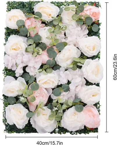 Miniatura 5 de Paneles de flores artificiales para decoración de pared, 6 piezas de rosas falsas, peonía, eucalipto, telón de fondo de pared de rosas para fiesta 6