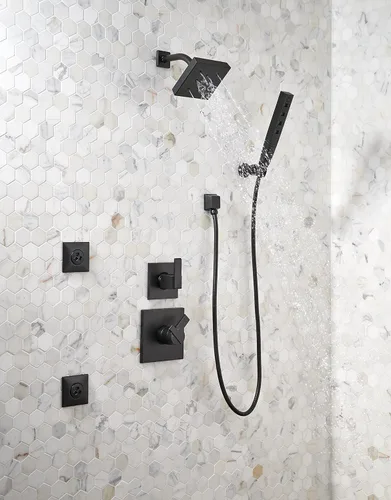Miniatura 4 de Delta Faucet 5-Spray Touch-Clean H2Okinetic - Ducha de mano para montaje en pared con manguera, color negro mate 55140-BL