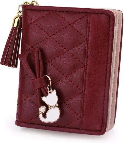 Miniatura 5 de UTO Cartera de piel sintética para mujer, de gran capacidad, colgante de gato, soporte para teléfono, organizador de chequera, con cremallera