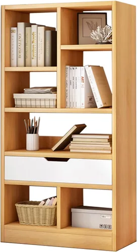 Miniatura 11 de IOTXY - Estantería de madera con espacios abiertos, 51" de altura, organizador de almacenamiento con 7 cubos y un cajón, estante de piso, color azul