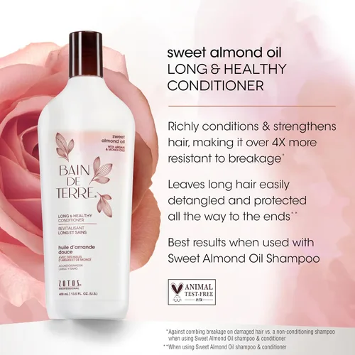 Miniatura 3 de Bain de Terre Aceite de almendras dulces acondicionador largo y saludable, fuerza y protección para cabello débil y dañado, con aceites de argán