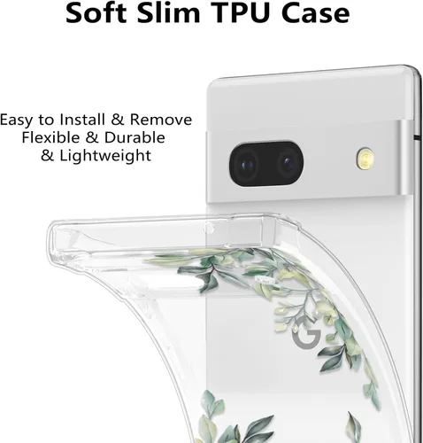 Miniatura 5 de RALEAVO - Funda floral para Google Pixel 7a, funda transparente con hojas y flores, diseño delgado y lindo para niñas y mujeres, cubierta de Verde