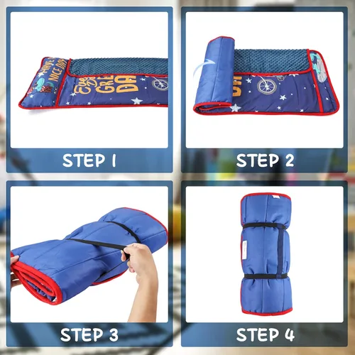 Miniatura 6 de TANOSHII® Tapete para siesta para niños pequeños con almohada y manta, tapete portátil para dormir para niños, para guardería, preescolar, 21 x 53