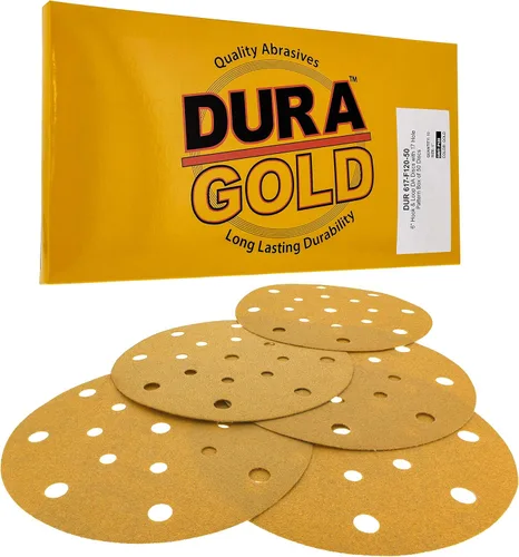 Miniatura 7 de Dura-Gold Discos de lijado dorados de 6 pulgadas de alta calidad, grano 80 (caja de 50), papel de lija de gancho y bucle sin polvo con patrón de 17