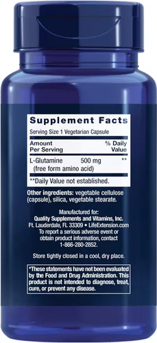 Miniatura 3 de Life Extension L-glutamina, 500 mg de L-glutamina, aminoácidos, apoya la salud muscular y la salud inmunológica, sin gluten, sin OMG, 100 cápsulas