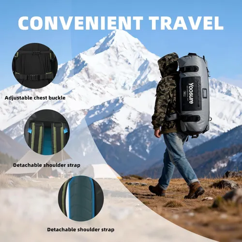 Miniatura 3 de Bolsa de lona impermeable de 80 Lt, mochila seca para motocicleta, bolsas impermeables con cremallera y almohadilla espaciadora para kayak, rafting