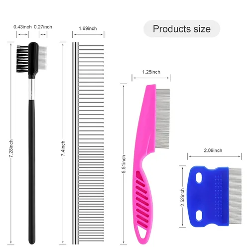 Miniatura 2 de GUBCUB Kit de peine de aseo para mascotas para perros pequeños cachorros para quitar manchas de lágrimas, 2 en 1 con dientes redondos para eliminar