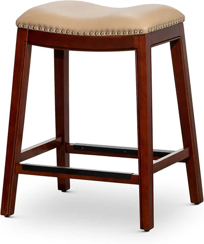 Miniatura 19 de DTY Indoor Living Durango - Taburete de cuero regenerado, taburete de mostrador de 24 pulgadas, acabado natural, asiento de cuero de silla Acabado