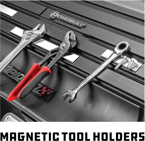 Miniatura 5 de Powerbuilt 240102 - Caja de herramientas portátil inclinada frontal de 26 pulgadas, acero de calibre 16, tapa magnética con cerradura resistente a