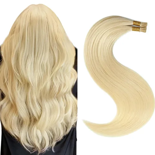 Miniatura 12 de Lacer Extensiones de cabello humano con punta en I, extensiones de cabello humano rizado lacio color negro natural, 1B de 12 pulgadas, extensiones