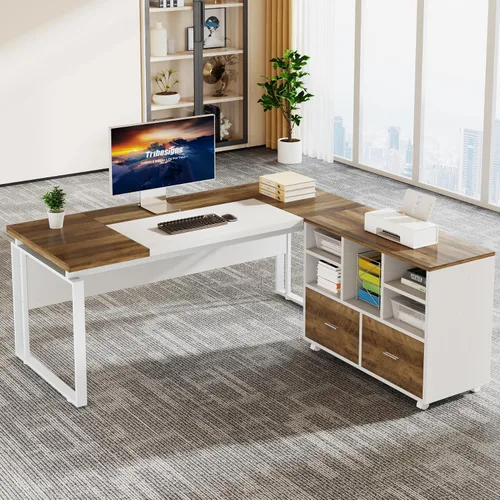 Miniatura 9 de Tribesigns Escritorio ejecutivo en forma de L con archivador reversible, escritorio de oficina de 63" con cajones de almacenamiento, escritorio