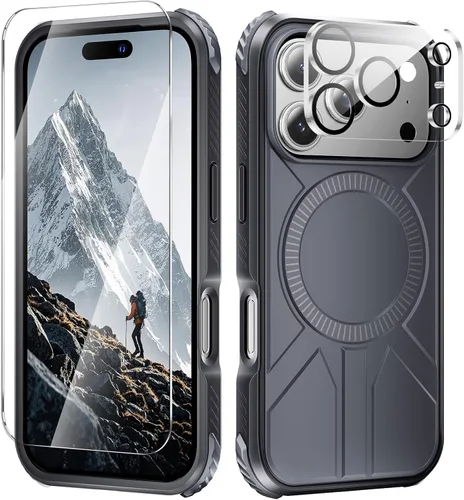 Miniatura 47 de Tigowos - Funda magnética para iPhone 15, resistente a las caídas, sensación de piel mate, a prueba de golpes, delgada, negro mate
