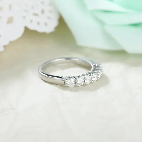 Miniatura 3 de IRROYA Anillos de boda de moissanita genuina para mujer, 7 piedras, corte redondo, 0.70 quilates, anillos de boda de moissanita para mujer, chapados