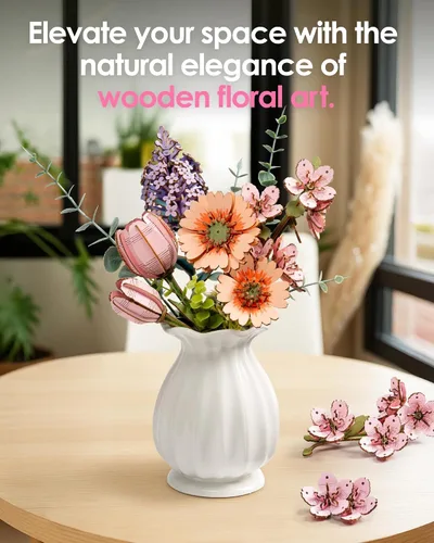 Miniatura 2 de rowood Rompecabezas 3D de flores de madera, juego de bloques de construcción de flores, kit de manualidades, día de la madre, día de San Valentín