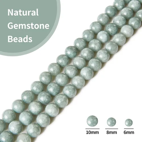 Miniatura 4 de 45 piezas 8mm Cuentas de jade natural de Birmania Cuentas de piedras preciosas Cuentas redondas sueltas para hacer joyas Jade birmano