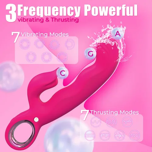 Miniatura 3 de Vibrador de empuje para adultos, juguetes sexuales 3 en 1, vibrador de punto G con dedo para mujeres, juguetes sexuales - 7 modos de empuje y 7 Rojo