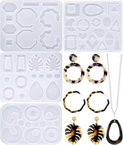 Miniatura 7 de Patelai 4 moldes de resina para aretes de forma irregular, molde de silicona para resina epoxi, kit de fabricación de joyas para mujeres