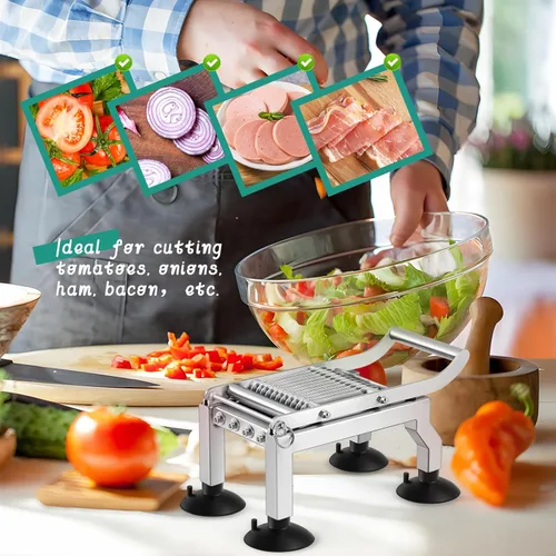 Miniatura 7 de Newhai Cortador de tomate comercial de 0.4 pulgadas/0.394 in de grosor, manual de tomate, pepino, cebolla, jamón, huevo, cortador de huevos