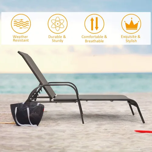 Miniatura 8 de Tangkula Sillón para exteriores, tumbona de patio con respaldo ajustable, sillón reclinable para piscina exterior con marco de acero resistente