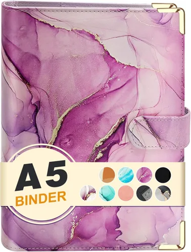 Miniatura 20 de Carpeta A6 recargable de piel sintética con 6 anillas, cubierta para cuaderno pequeño para papel de relleno A6, cubierta de planificador personal