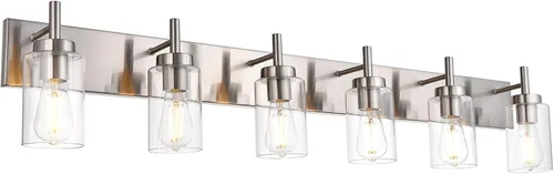 Miniatura 13 de Lámpara de tocador para baño, níquel cepillado, 3 luces, moderna lámpara de pared con pantalla de vidrio transparente, lámpara de pared rústica