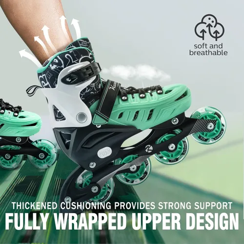 Miniatura 6 de Kuxuan - Patines en línea ajustables para niños, jóvenes y adultos, patines iluminadores con ruedas iluminadas Verde