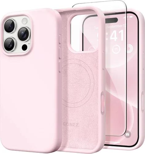 Miniatura 213 de GONEZ Funda de silicona para iPhone 14 Pro Max, compatible con MagSafe, con protector de pantalla + protector de lente de cámara, silicona líquida a