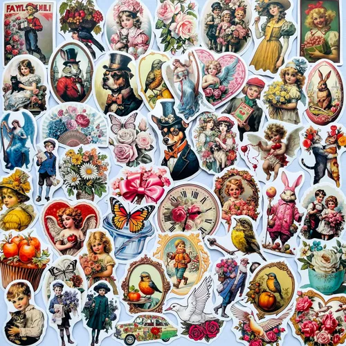 Yoksas 50 piezas de calcomanías vintage victorianas - Calcomanías de vinilo impermeables de arte antiguo para laptops, botellas de agua, álbumes de