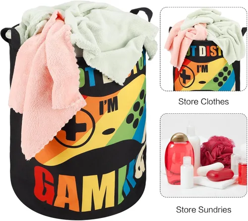 Miniatura 3 de Zhehao 2 Piezas Cesta de Ropa Sucia Gamer para Niños Cesta de Ropa Sucia para Niños Decoración de Habitación Gamer Cesta de Almacenamiento Gaming