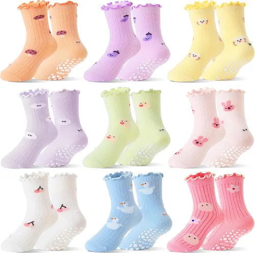 Calcetines de agarre con volantes para bebés y niñas pequeñas para niños, antideslizantes, sin deslizamiento, con volantes, lindos y divertidos, de
